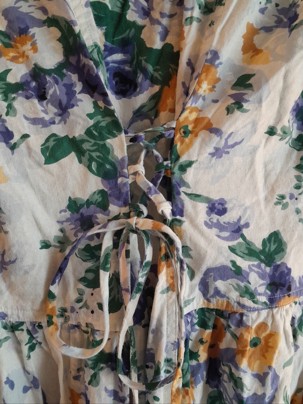 546a. white & blue vintage Uni Mondo floral short sleeve 80s 90s midi dress, M? - Picture 8 of 8